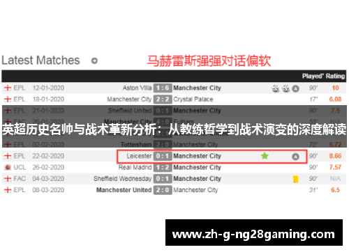 英超历史名帅与战术革新分析：从教练哲学到战术演变的深度解读